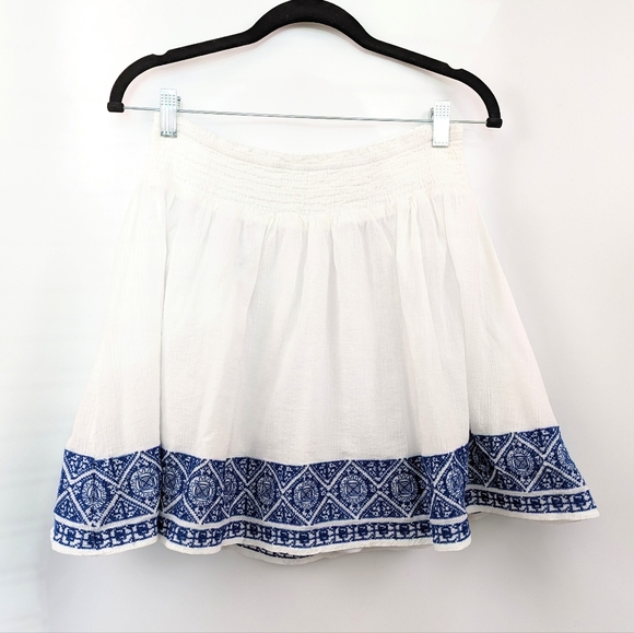 Old Navy Skirt Embroidered Gauze Elastic Waist Lined White & Blue Ethnic Boho S - Picture 1 of 6